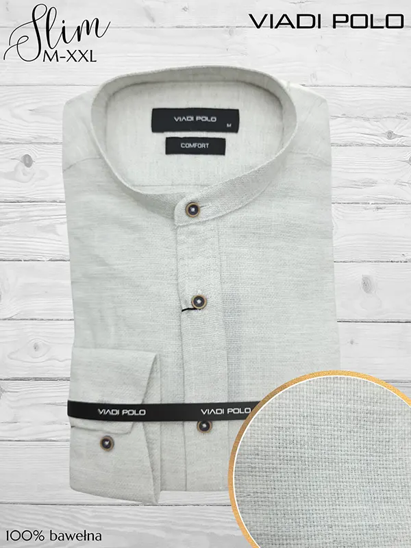 Koszula męska ze stójką 100% Bawełna LEN lniana comfort