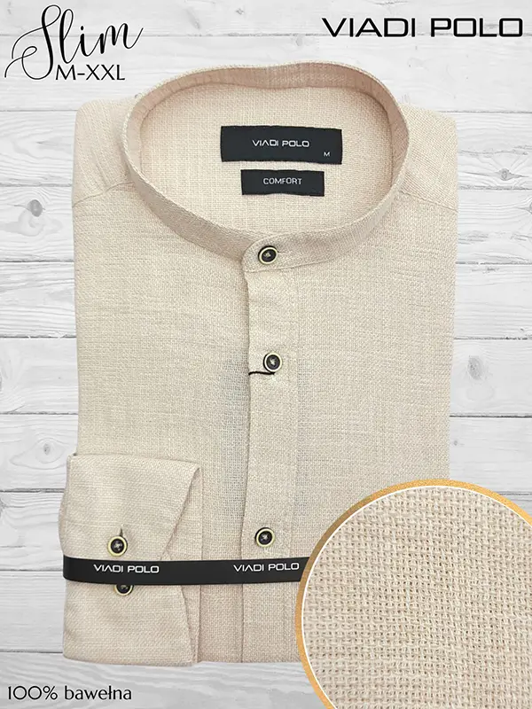 Koszula męska ze stójką 100% Bawełna LEN lniana comfort
